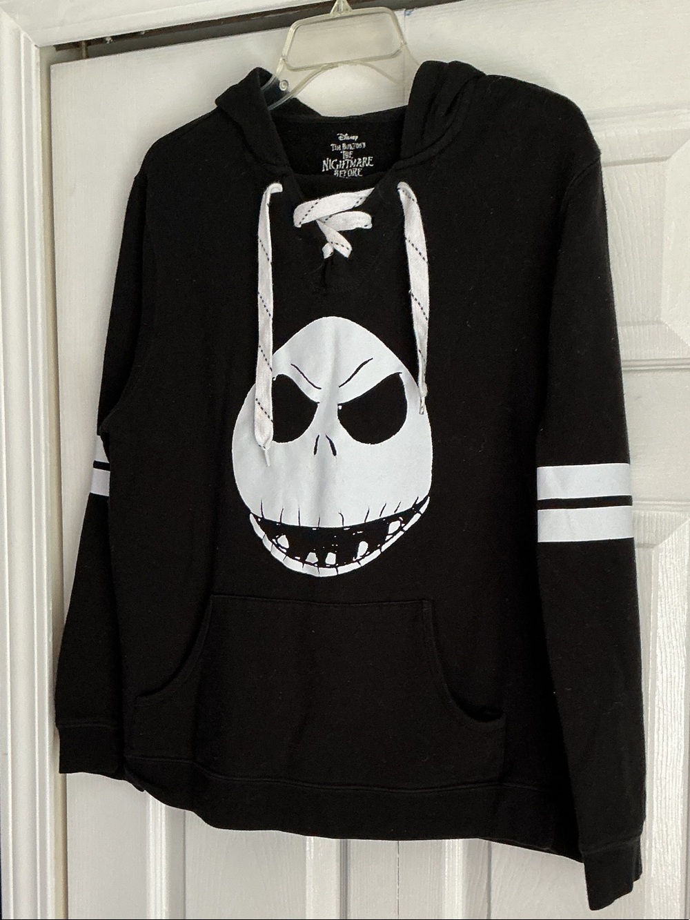 Disney Black Crewneck Hoodie with White Jack Skellington Graphic